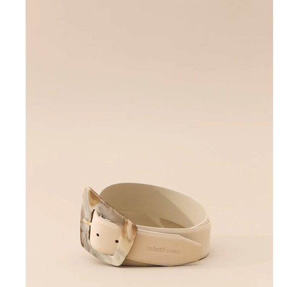 mint&rose.Cinturón linen XL White Leather Belt with Marble-Effect Buckle main image 8